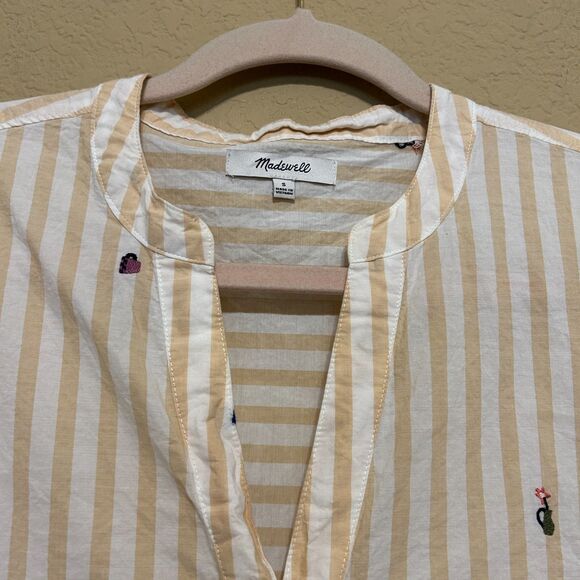 Madewell Embroidered Lakeline Popover Oversized Shirt in Stripe Womens Small - Picture 5 of 9